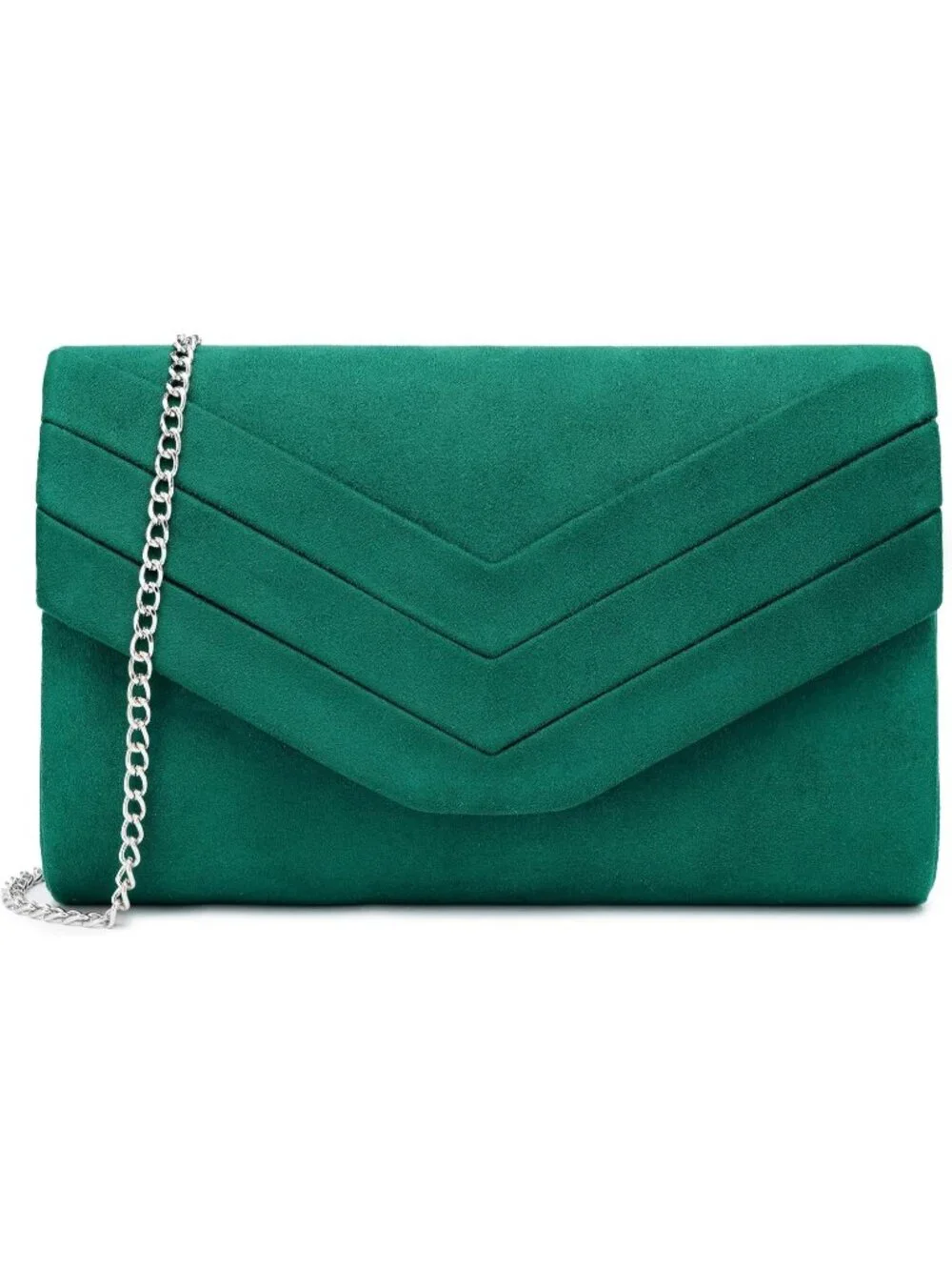 Women's Green Suede Pleated Clutch Purse For Evening Cross Body Bag Chain